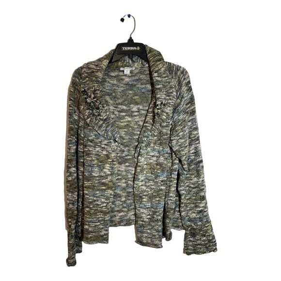 Coldwater Creek Womens Open Multicolor Cardigan Embroidered Shawl Collar Size L - Picture 1 of 10